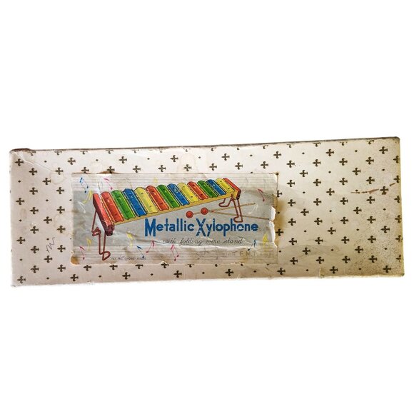 Vtg F.M.T Metallic Xylophone w/Folding Wire Stand Original Box Made in Japan - Picture 1 of 12